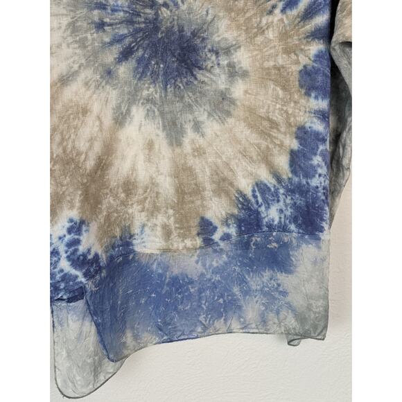 Valentina Naldi Top Linen Tie Dye Oversized Lagenlook Boho Blue Gray Size M - Picture 3 of 10
